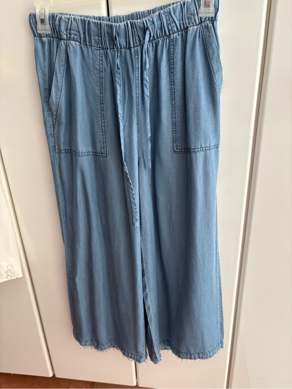 Thread & Supply Light Blue Chambray Wide-Leg Drawstring Jeans